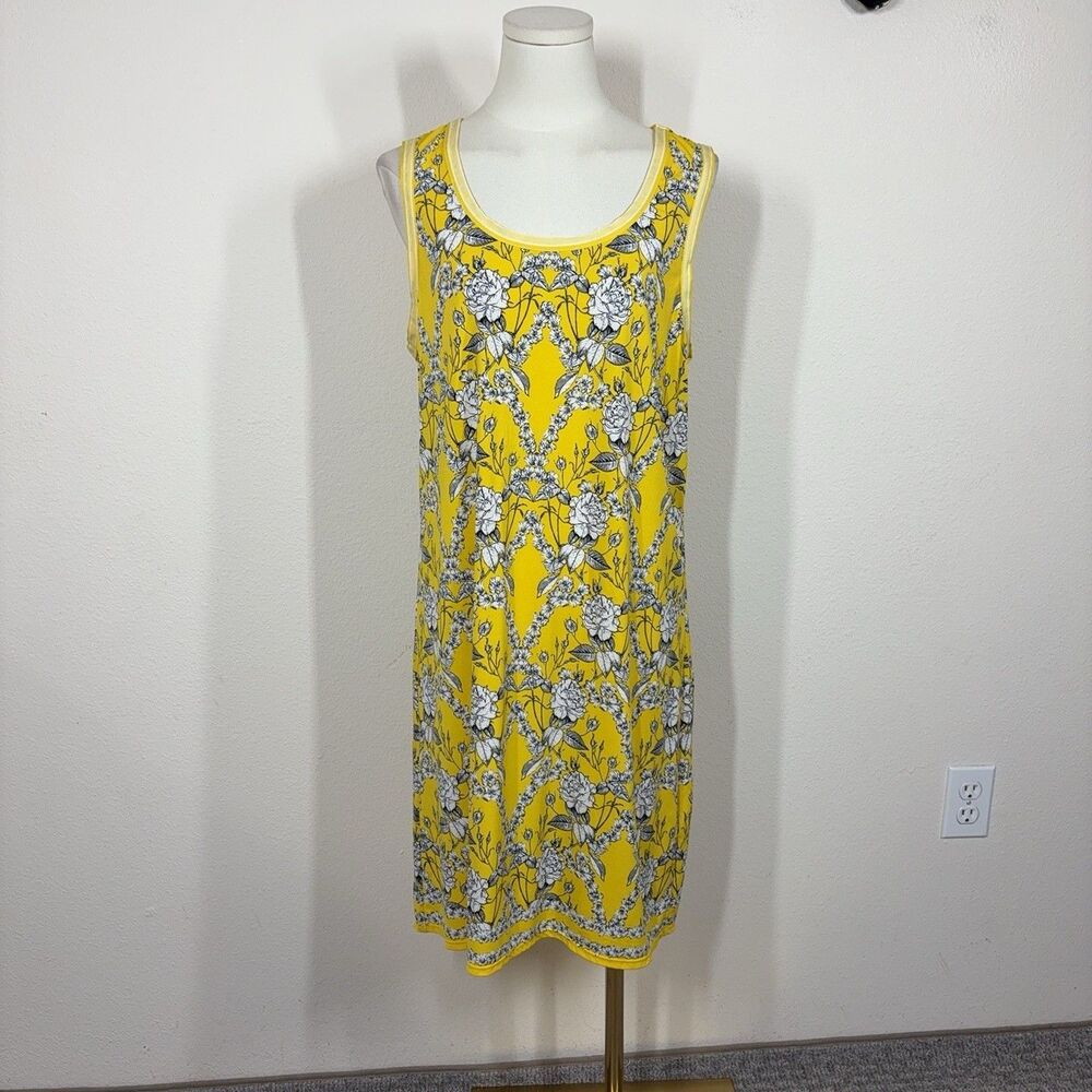 Max Studio Dress Womens XL Yellow Floral Jersey Tank Shift Travel Casual Boho